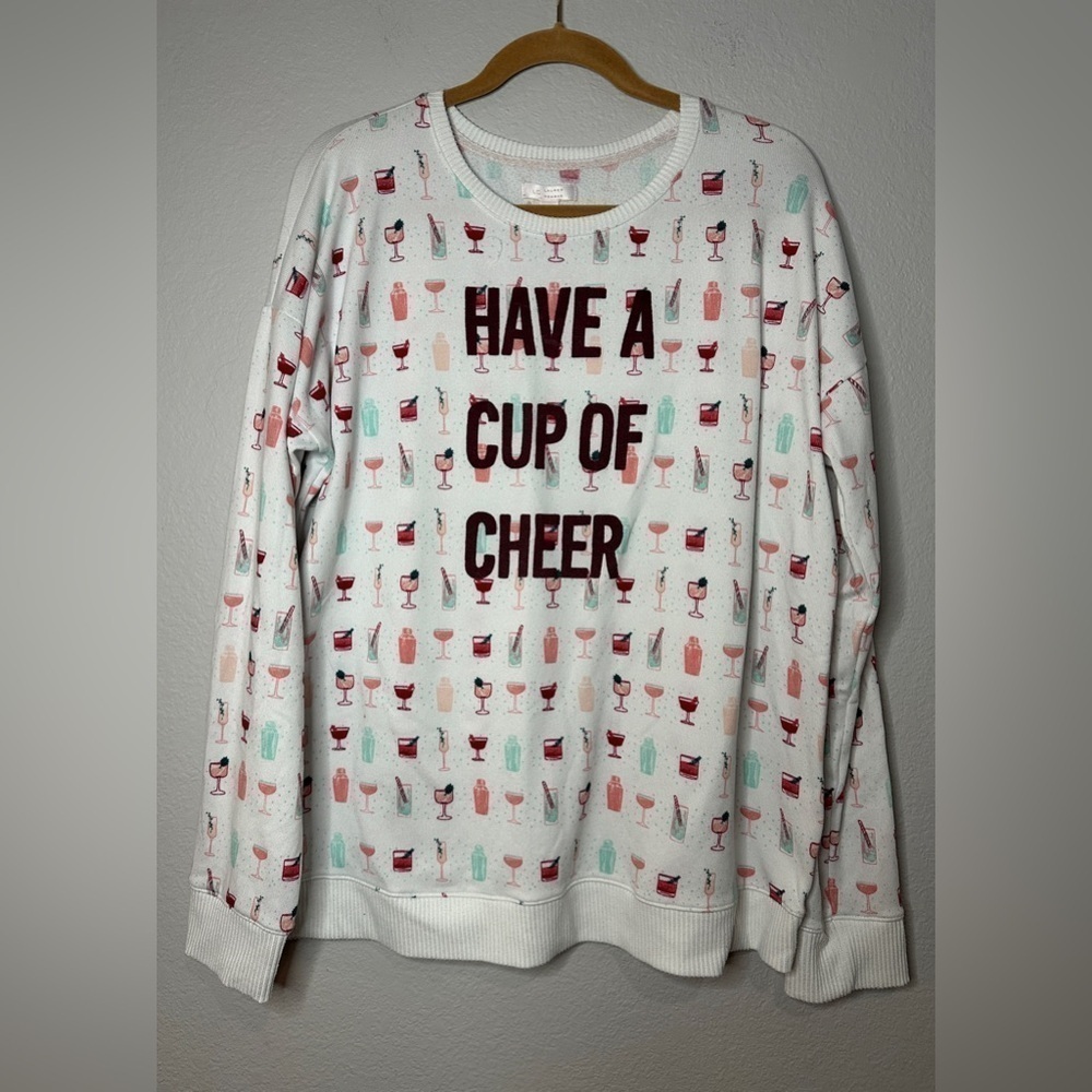LC by Lauren Conrad Have A Cup Of Cheer Lightweight Top Women’s XL Long